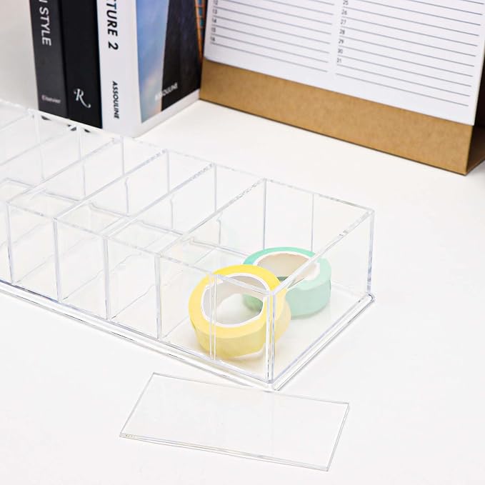 NatSumeBasics Clear Drawer Organizer 8-Section Desk Compartment Acrylic Tray Holder for Storage Cards Notepads and Office Accessories Supplies (Medium)