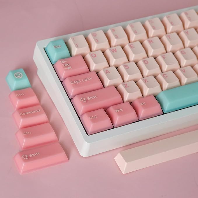 Tsungup Pink Translucent Custom Keycaps,163 Keys Double Shot PBT Keycaps,Cherry Profile Key Caps Keyboard Keycap Set for Cherry MX Switches Mechanical Keyboard(Pink)