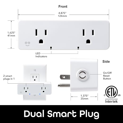 Geeni Switch Duo Double Smart Plug, White, 2 Outlets – No Hub Compatible with Alexa and Google Assistant, Requires 2.4 GHz Wi-Fi