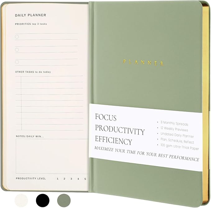 Productivity 3-month Planner Undated Daily Weekly Monthly Planner with Hardcover, Setting Guided Journal for Time Management, Habit Tracking, Self Care & Organization(Green)