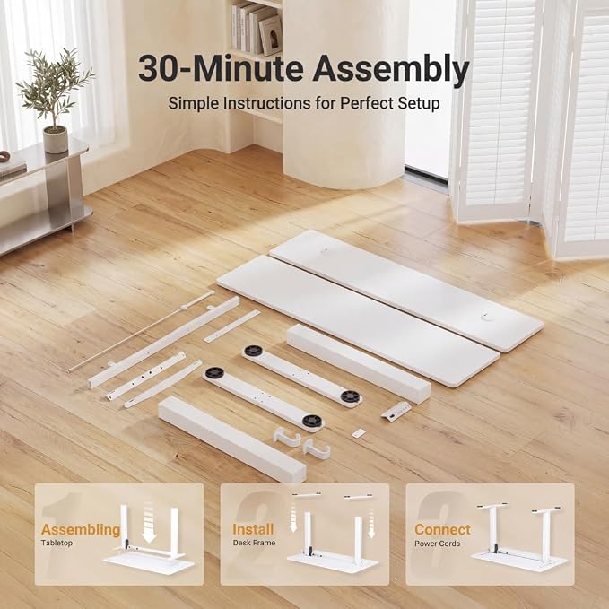 Claiks Electric Standing Desk 35x20 Inch Adjustable Desk, White | 156lbs weight capacity, 3 memory presets, industrial steel frame, cable management hub, adjustable height , easy assembly