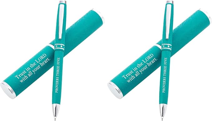 Christian Art Gifts Stylish Classic Teal Ballpoint Pen with Matching Gift Case for Women, Proverbs 3:5 'Trust in the Lord' (Pack of 2)