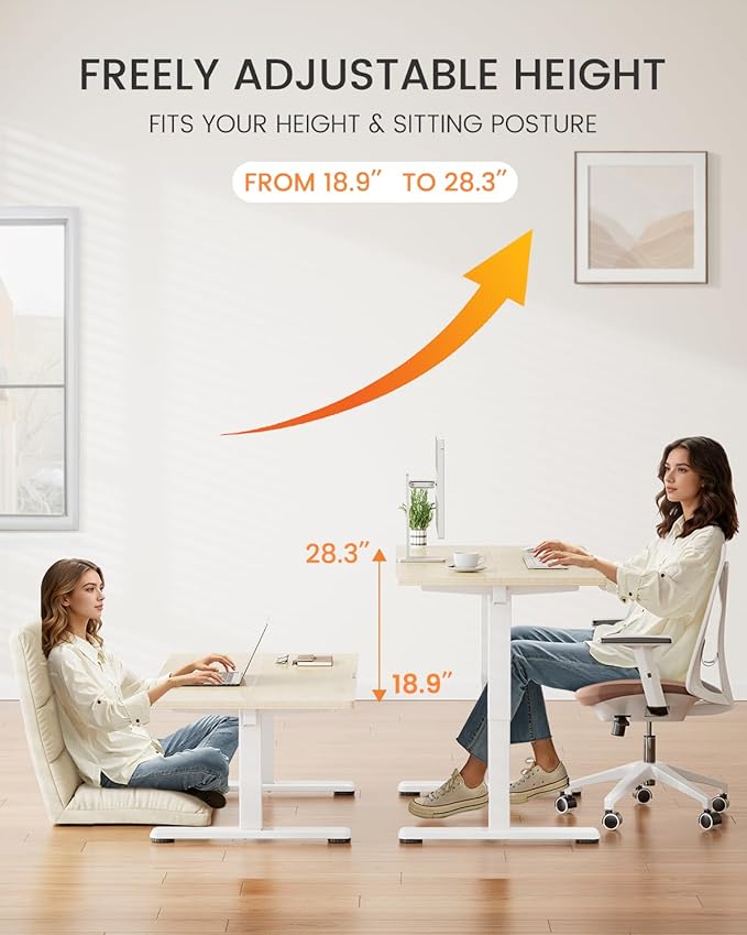 ErGear Low Height Adjustable Desk, Lifts 18.9-28.4 Inches, 48 X 24 Inches Electric Standing Desk for Kids, 4 Height Memory Settings & Storage Hooks, Home Office Computer Table & Study Desk, Natural