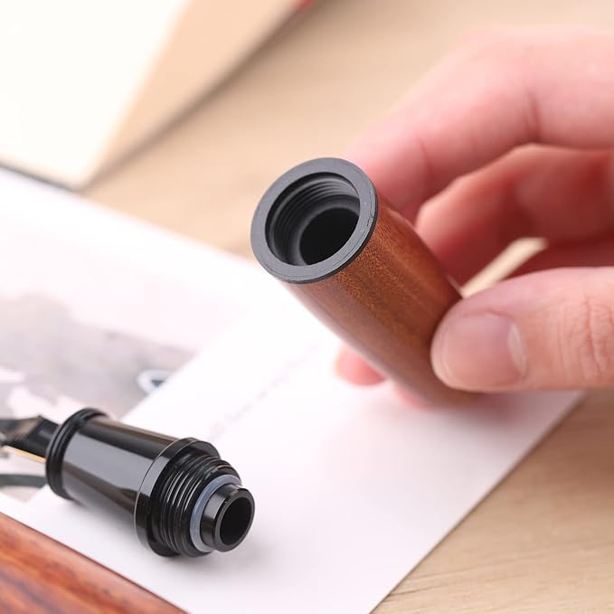 Majohn Q1 Fountain Pen Medium Nib Brown Wood, Little Fat Man Eyedropper Filling Pocket Pen Large Capacity