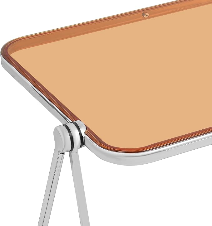 Clear Acrylic Small Folding Table, Acrylic Folding TV Tray Table, No Assembly Required Tiny Desk for Home Office Side Table Computer Desk for Small Spaces, Tawny