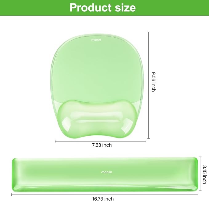 MOSISO Gel Wrist Rest Support for Mouse Pad&Keyboard Set, Irregular Oval Ergonomic Mousepad Keyboard Pad Non-Slip Base Home/Office Pain Relief&Cooling Gel Easy Typing Pad for Computer Laptop, Green