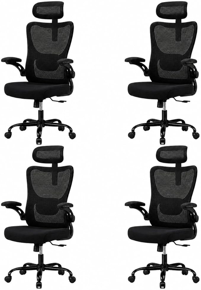 HUANUO Ergonomic Office Chair, High Back Computer Desk Chair with Adjustable Lumbar Support and Headrest, Comfy Gaming Chair with 3D Armrests, Home Office Rolling Chair, Max Load 300 lbs, Pack of 4