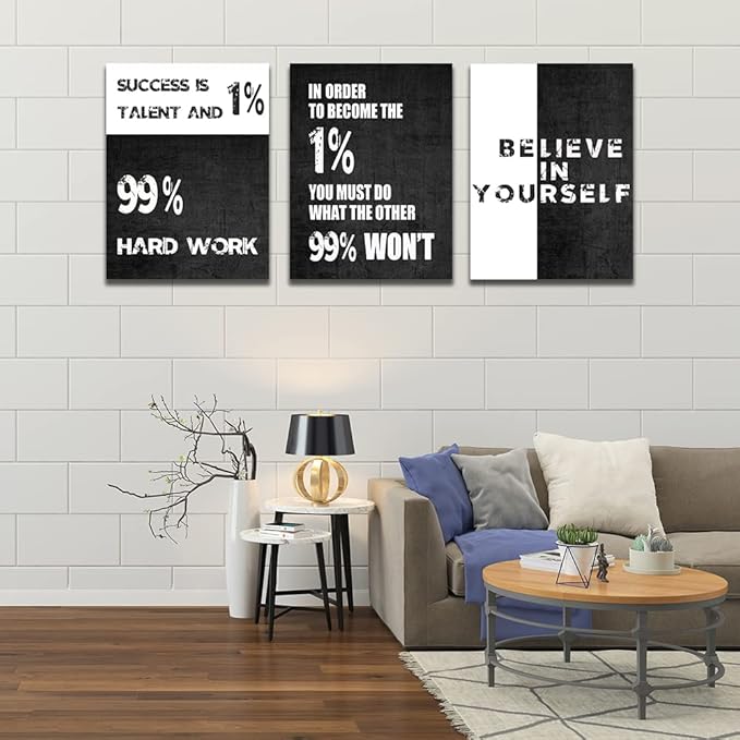 Motivational Canvas Wall Art Entrepreneur Office Wall Decor Inspirational Poster Print Modern Black Wall Painting Picture for Workplace Living Room Bedroom, Ready to Hang 12inch x16inch x3pieces