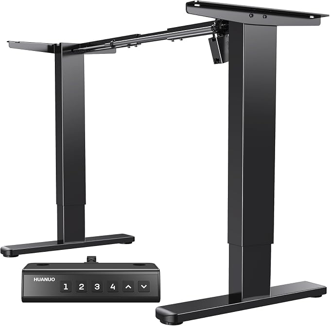 HUANUO Standing Desk Frame with 220lbs Powerful Brushless Motor, Thick T-Shaped Adjustable Desk Legs Made of Automotive-Grade Steel, for Max 75″ x 35″ Desktop, for Home Office, Black Frame Only