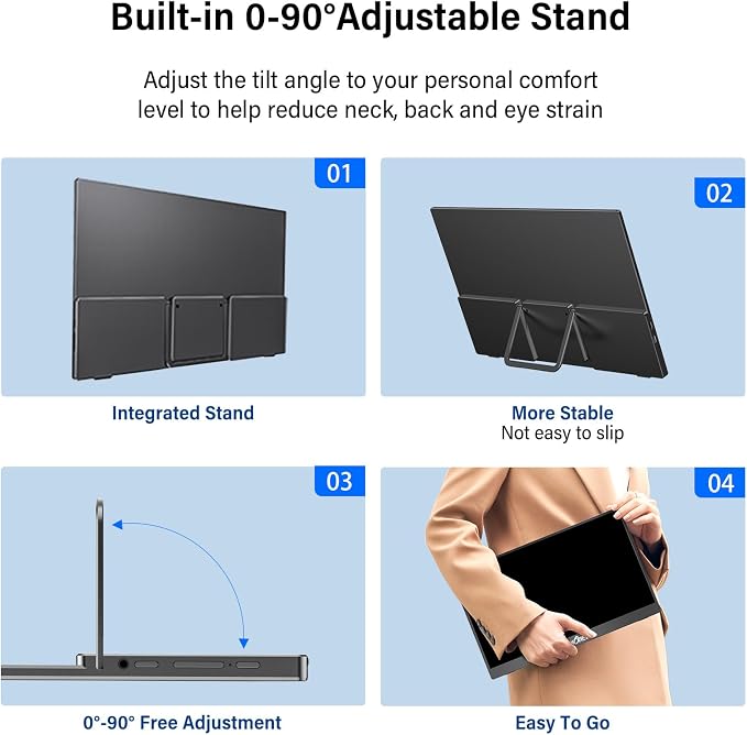 InnoView 15.6" Portable Monitor 60Hz Touchscreen 1080P 10-Point Touch Screen Monitor Portable with Protective Sleeve Built-in Stand, 1200:1 HDMI USB C Travel Monitors for Laptop, PC, Phone