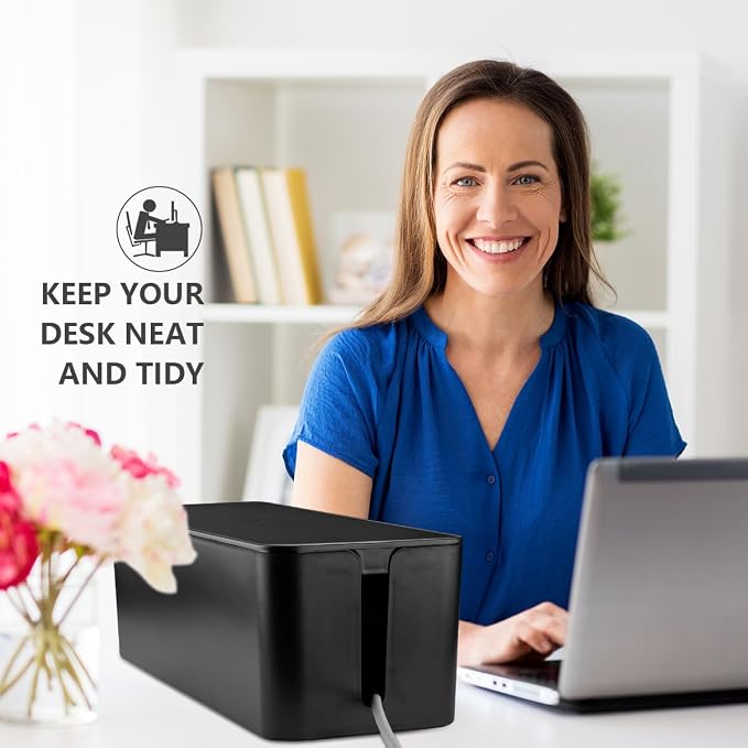 Tuwechen Cable Management Box, Large Cable Organizer Box to Hide Wires | TV & Desk Computer Wires Cord Hider, Desk Cord Organizer, Floor Outlet Hiders, for Home & Office, Black