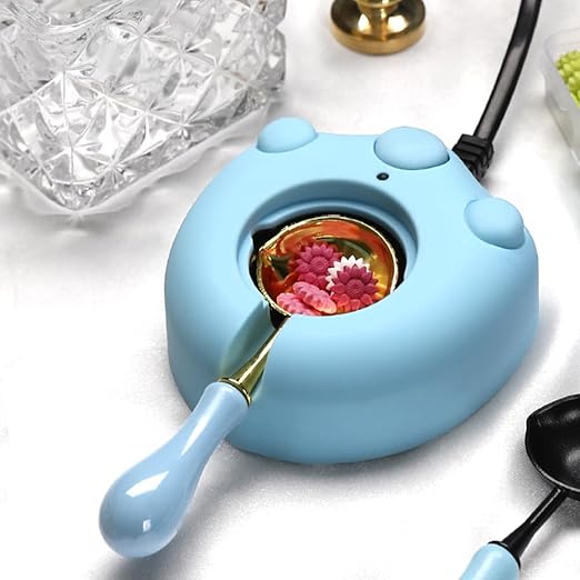 Dual-Spout Electric Wax Seal Warmer Blue with Spoon Tweezers Stirring for Melting Wax Sealing Beads