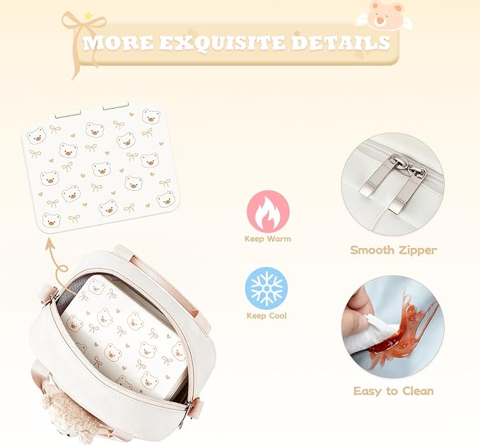 ACESAK Girls Backpack for School Set - 5 PCS Cute Girls Backpack with Lunch Box, Pencil Case, Bento Box & Insulated Water Bottle - Kawaii Casual Kids Bookbag Set Back to School Supplies (Beige)