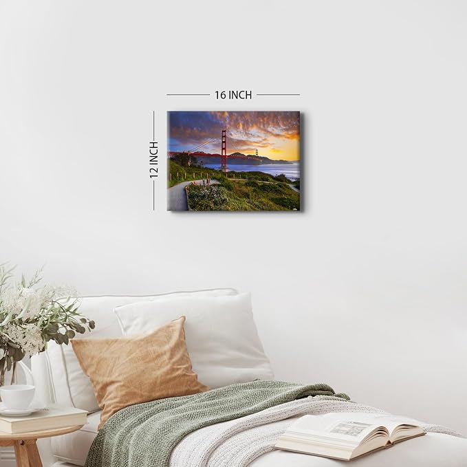 Golden Gate Bridge Canvas Wall Art for Living Room San Francisco City Skyline Pictures Wall Decor Modern Urban Landmark Photography Photo Posters Prints Artwork Home Decoration 12x16" Ready to Hang