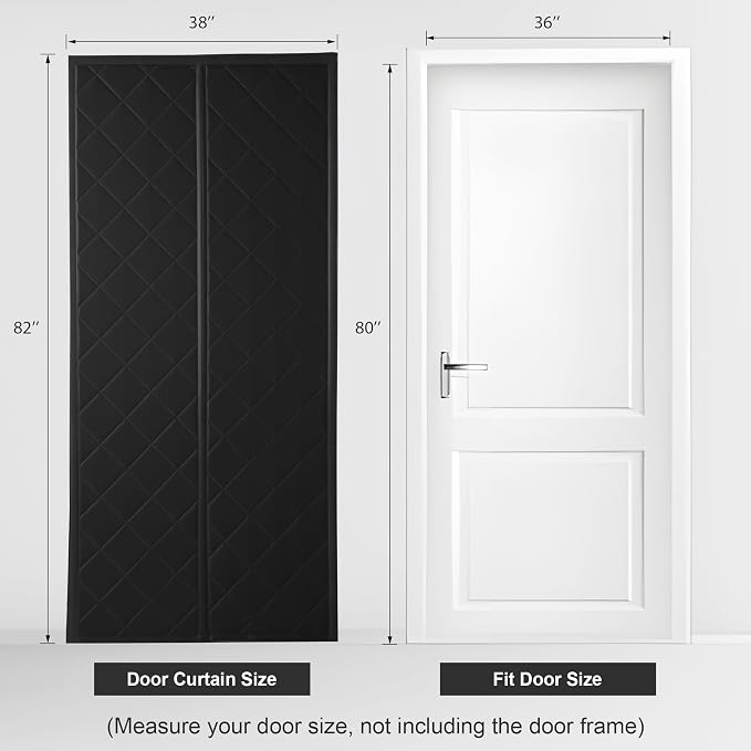 RYB HOME Summer Heat Blocking Thick Quilted Insulated Curtains, Thermal Insulated Curtains Room Divider for Energy Saving Window Treatment for Bedroom Living Room, W38 x L82, Black, 1 Panel