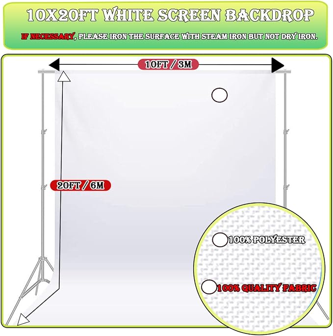 White Backdrop 10x20ft, Wedding, Birthday Party, Photography Studio, Polyester, White