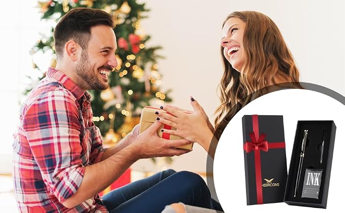 Cheericome Luxury Fountain Pen Set for Men & Women - Ink Pen for Smooth Writing - Fountain Pen Fine Nib,Includes 10 Ink Cartridges and Ink Refill Converter - Black