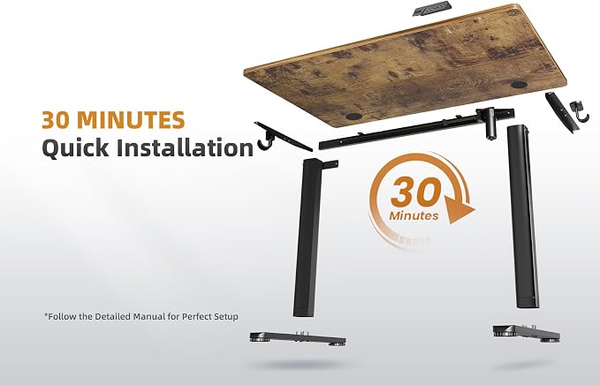 YDN Electric Standing Desk Adjustable Height, 32 x 19 Inches Stand up Desk with Cable Management, Home Office Desks with Splice Board & Black Frame, Rustic Brown Top