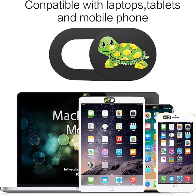 3 Pack Laptop Web Camera Cover Ultra Thin (0.027in) Webcam Cover Slide Turtle Printed for Laptop,Desktop,PC,Macboook,iMac,Computer,Smartphone
