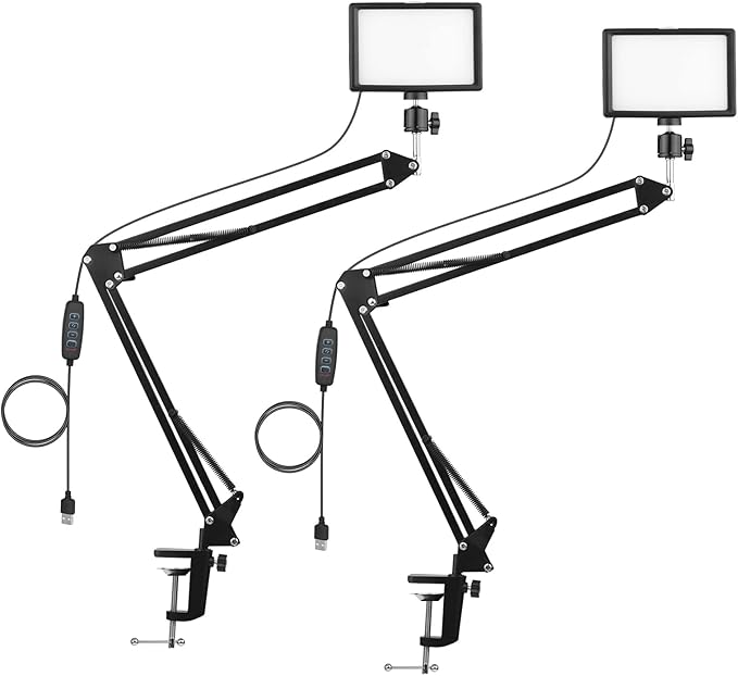 Andoer Desktop USB Video Conference Lighting Kit with LED Video Light 3200K-5600K Dimmable + Desk Mount Metal Light Stand + 360° Rotatable Ballhead + 5 Color Filters for Live Streaming Video