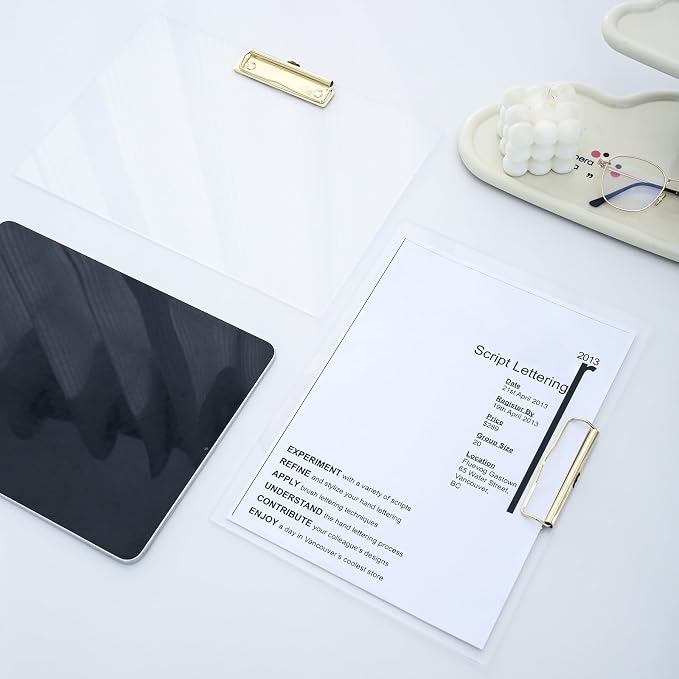 JIARI 2 Pack Clear Acrylic Office Clipboard A4 Letter Size 9.06" x 12.6" (Gold Horizontal)