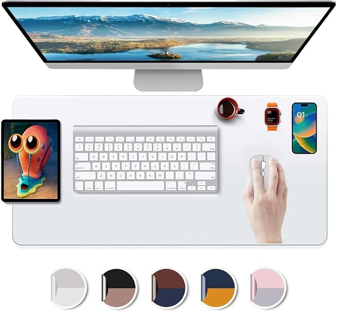17x24 inch Office PVC Desk Pad Clear PVC Plastic Glass Blotter Mat Cover Home for Computer Laptop Keyboard Pads Painting Standing Desk Protector Pad Transparent Wipeable Waterproof with Mouse Pad