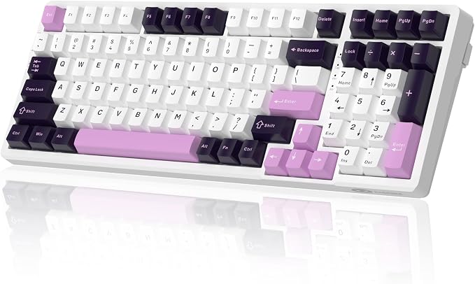 MageGee Mechanical Gaming Keyboard, 96% Gasket Hot Swappable Wired Custom Creamy Keyboard with 5-Layer Sound Dampening, RGB Backlit, NKRO for Win/Mac (Purple Jade, Violet Switch)