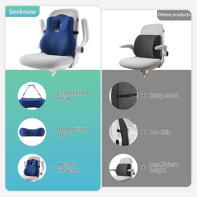 seeknow Lumbar Support Pillow for Chair Back Support Pillow for Couch Lumbar Pillow for Car Office Chair Back Cushion for Lower Back Pain Memory Foam Back Rest for Desk Chair, Recliner, Car Seats