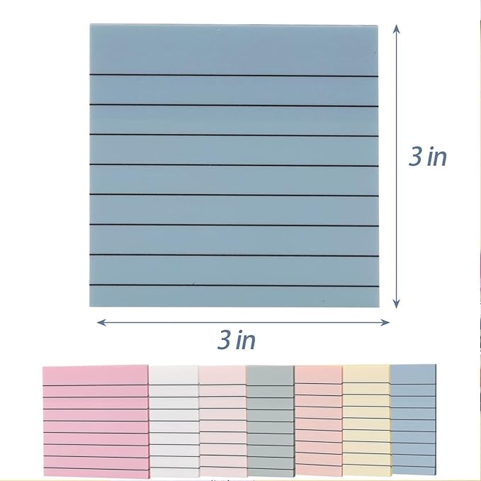 6 Pads, 300 Sheets, Clear Transparent Lined Sticky Notes 3x3, Waterproof, Self-Stick Post Notes, Easy to Post for Office, Home, Notebook, Meeting, Reusable, Stationery Set, Lined White