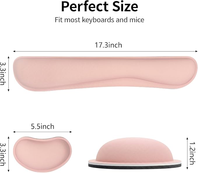 Bloss 2 Wrist Rest Support for Mouse Pad & Keyboard Set, Ergonomic Design Wrist Support Pad for Keyboard, Soft Memory Foam Desk Pads Support Hand and Arm Easy Typing Pain Relief - Pink