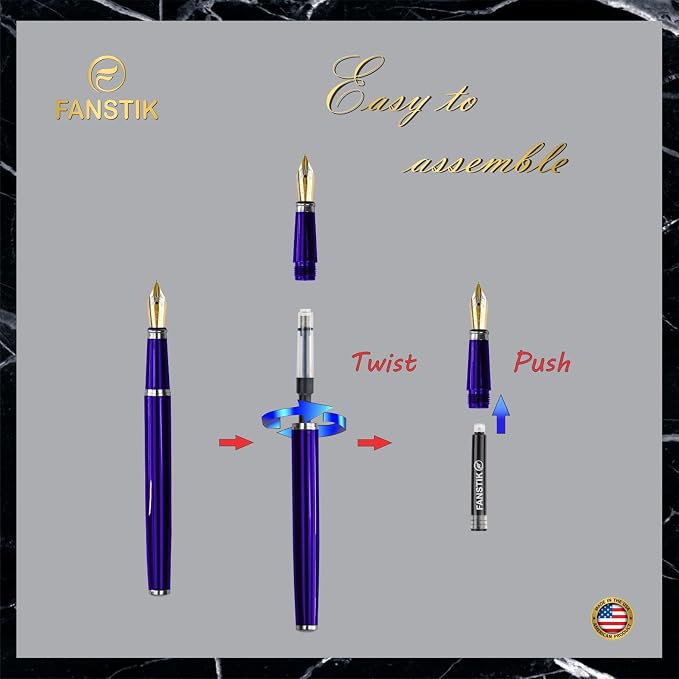 FANSTIK Blue Luxury fountain pen (Made In USA) fancy gift set for women, Chrome Finish, Professional executive pen gift set for men (Lux fountain Blue)