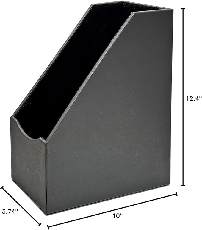 UnionBasic Magazine File Holder, Leatherette Desktop Document Organizer, Home Office Paper Holder File Storage Literature Sorter, Grey, Set of 4