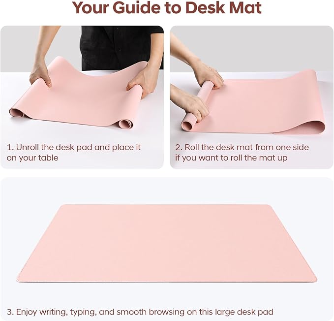 Leather Desk Pad Protector, Office Desk Mat, Large Mouse Pad, Non-Slip PU Leather Desk Blotter, Waterproof Computer Desk Writing Pad for Office and Home (Lighr Pink, 36" x 17")