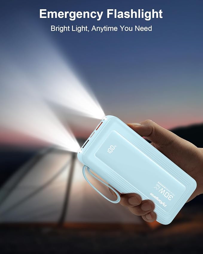 Portable Charger with Built-in Cables, 27000mAh Slim 22.5W Fast Charging Power Bank with LED Display, USB C Battery Pack 6 Outputs & 2 Inputs, Travel Essential Charger for iPhone, Samsung, Google etc