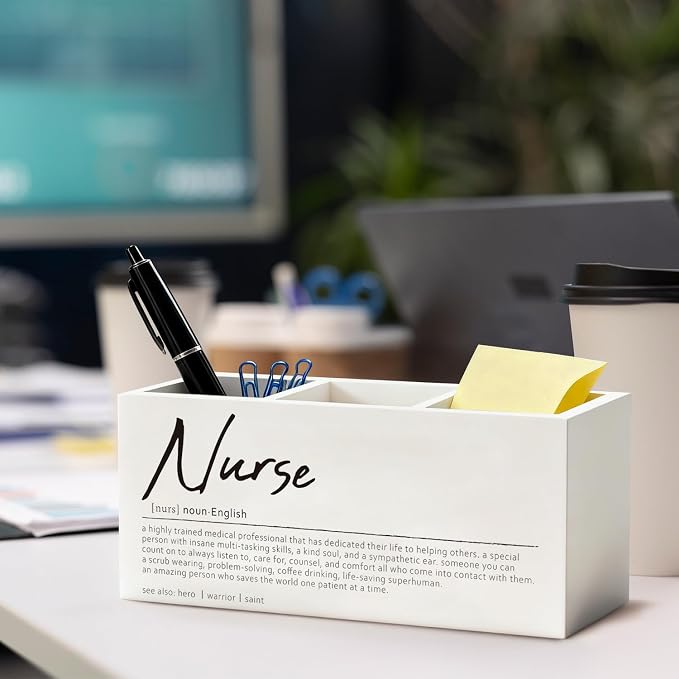 Nurse Appreciation Gifts Pen Pencil Utensil Holder for Women | Nurse Office Decor Wood Desk Organizer and Accessories for Office Tabletop