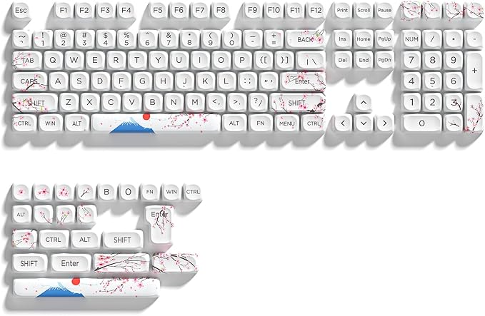 131 Cute Keycaps MOA Cherry Blossom keycap Theme Japanese Keycap Set for Mechanical Keyboard for 61/68/84/87/98/99/100/104/108 Keys,White(Only Keycap Set)