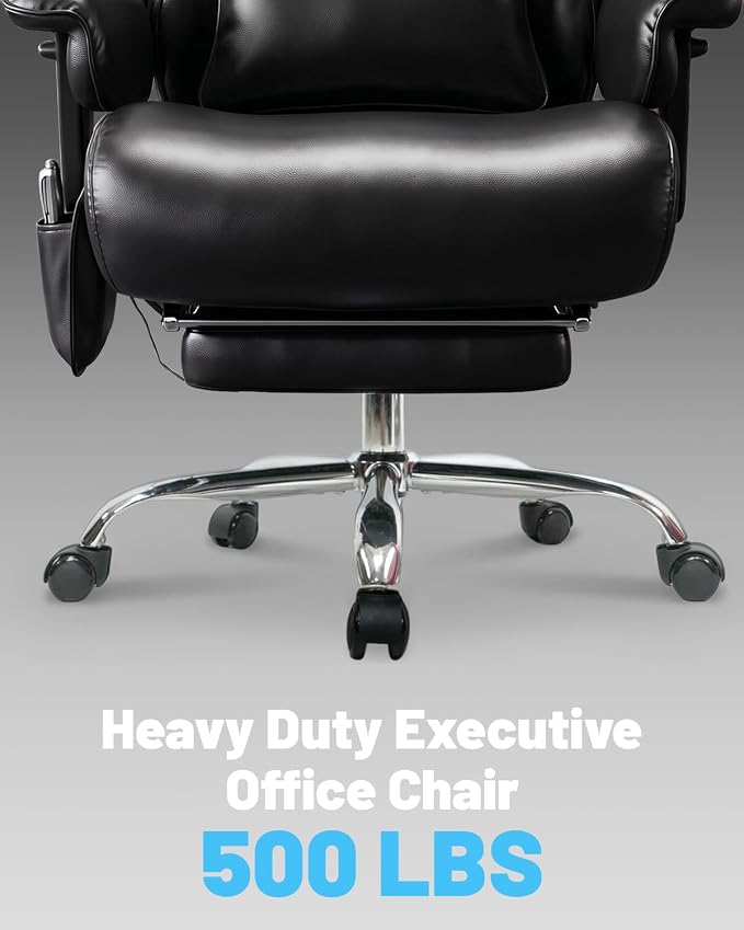 Massage Office Chair with 6 Point Vibration, Foot Rest and Adjustable Armrests â 500lbs Ergonomic Executive Home Office Desk Chairs for Big and Tall Heavy Duty People