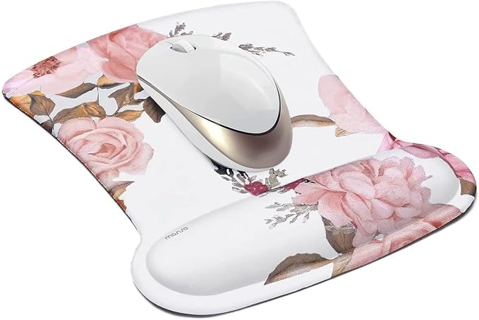 MOSISO Peony Wrist Rest Support for Mouse Pad & Keyboard Set, White | Ergonomic Memory Foam Mousepad Non-Slip Base Home/Office Pain Relief & Easy Typing Cushion with Neoprene Cloth & Raised