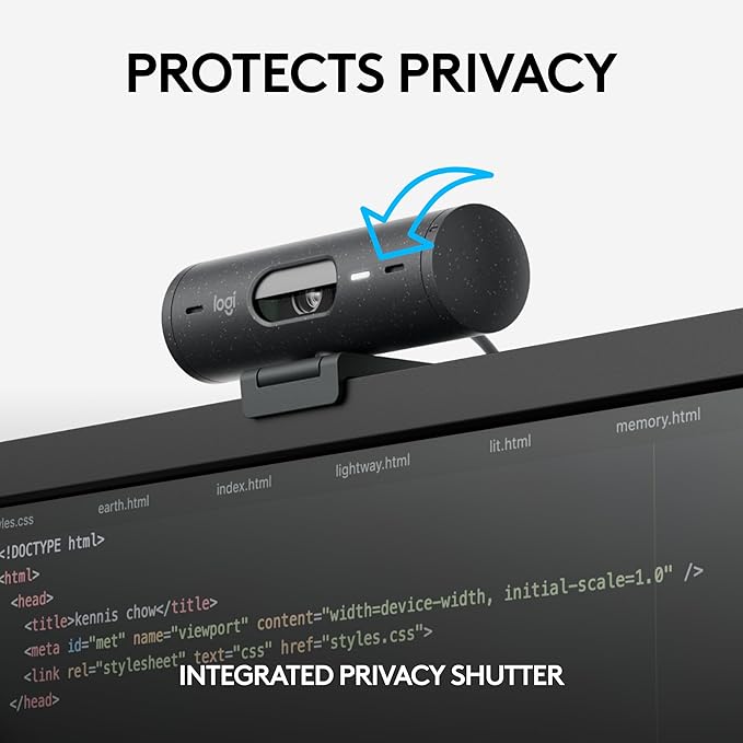 Logitech Brio 505 Full HD 1080p Webcam with auto Light Correction, framing, Dual Noise Reduction mics, Privacy Shutter - Works with Teams, Meet, Zoom, TAA Compliant.