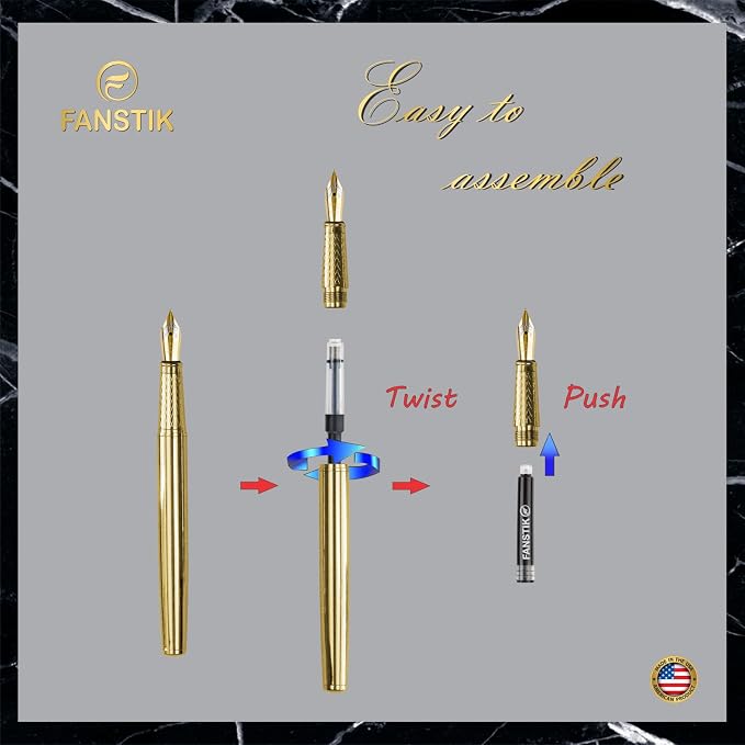 FANSTIK Gold Luxury fountain pen, fancy gift set for women, Real 24K Gold Plating, Professional executive pen gift set for men (Lux fountain Gld)