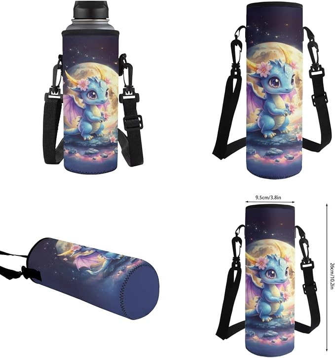 WELLFLYHOM Moon Dragon Elementary School Backpack for Girls, Cute 4PCS Set Backpack with Lunch Box for Kids 6-11, 17 Inch Bookbag with Adjustable Strap for All Day School