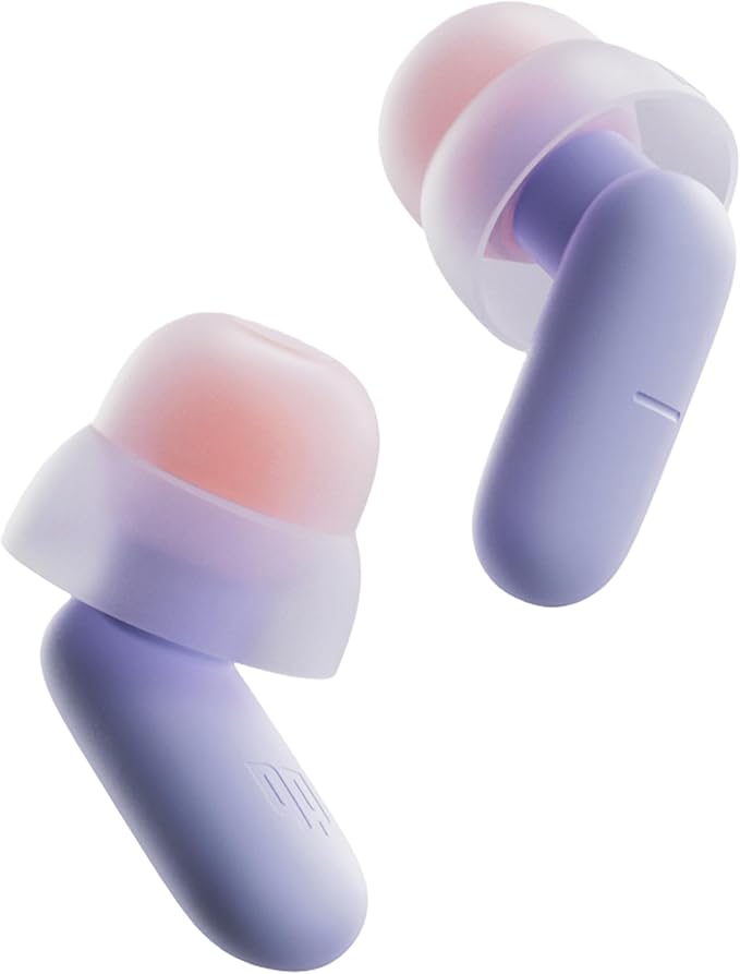 Dream Ear Plugs for Sleeping, 23dB Noise Reduction Silicone Ear Plugs with Patented Qufits Eartips and Carry Case, Reusable Earplugs for Sleep, Work, Deep Focus and Travel - Violet