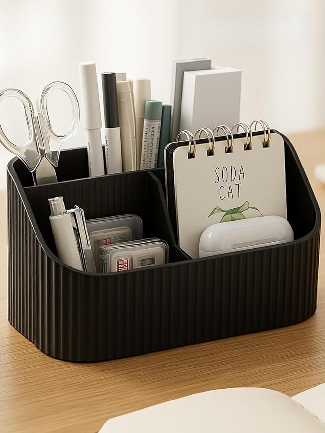 Office Desk Organizer with Multiple Compartments, Modern Desktop Storage for Pens, Notebooks, Scissors & Accessories, Minimalist Design