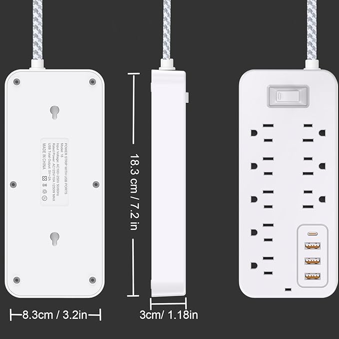 Power Strip Power Bar, Muti-Outlets Ports Desktop Charging Station, Flat Plug Overload Surge Protection Outlet Strip, USB Ports, Extension Cord, Wall Mount, Night Light Station Socket,for Home,Office