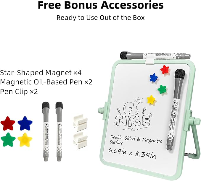 Magnetic Dry Erase Whiteboard, 6.7x8.4 Inch Double-Sided Desktop Easel with Stand, 2 Eraser Head Markers & 4 Magnets, Portable White Board for Planning, Memo, Office, Home, School(Green)