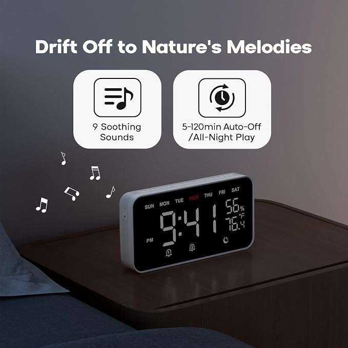 Dekala PixelRise Smart Alarm Clock for Bedroom,Pixel Art LED Dot Matrix Display, Weather Temperature Animation, Loud Dual Alarm for Heavy Sleeper, Sleep White Noise, WiFi Weather & DST Time Sync, App