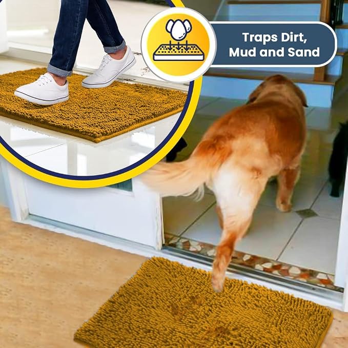 Muddy Mat® | Super Absorbent Door Mat Indoor, Microfiber Quick Dry Chenille Entryway Rug, Non-Slip Front Door Mat, Indoor Mats for Entryway, Machine Washable Pet Rug, Gold 19" x 30"