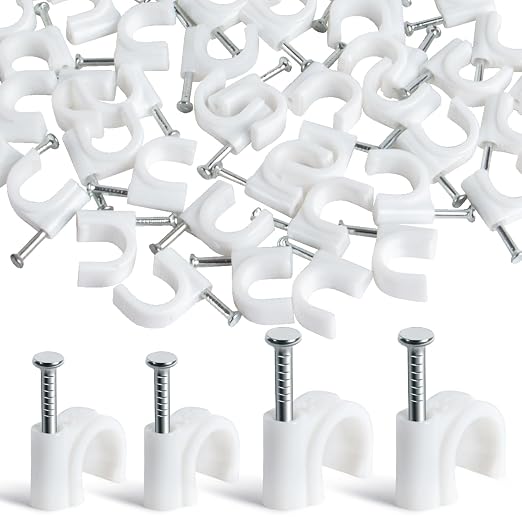 MAQIHAN Cable Clips - 100PCS, 8mm 10mm Wire Staples with Steel Nails, White | Wall Cable Management, Wire Wall Clips, Wire Staples, Cord Holder for Wires, Ethernet, Cord Organization