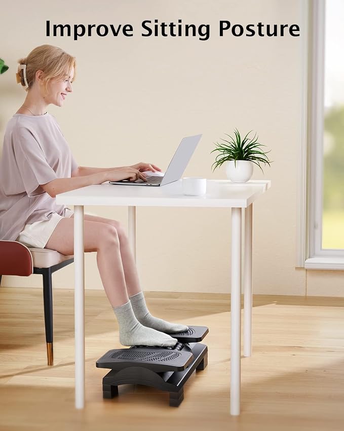 HUANUO Foot Rest Under Desk, Adjustable Ergonomic Footrest for Under Desk at Work or Gaming with Massage Texture and Roller, 20 Degree Tilt Angle Adjustment, Foot Stool for Office, Home