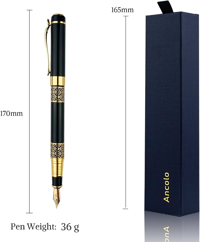 Ancolo Custom Ink Pens with Name on the Pens - Souvenir Gift Set with 5 Pen Box 10 extra Black Refills Engraved pens Gift for Christmas Father's day Graduation Wedding Gifts
